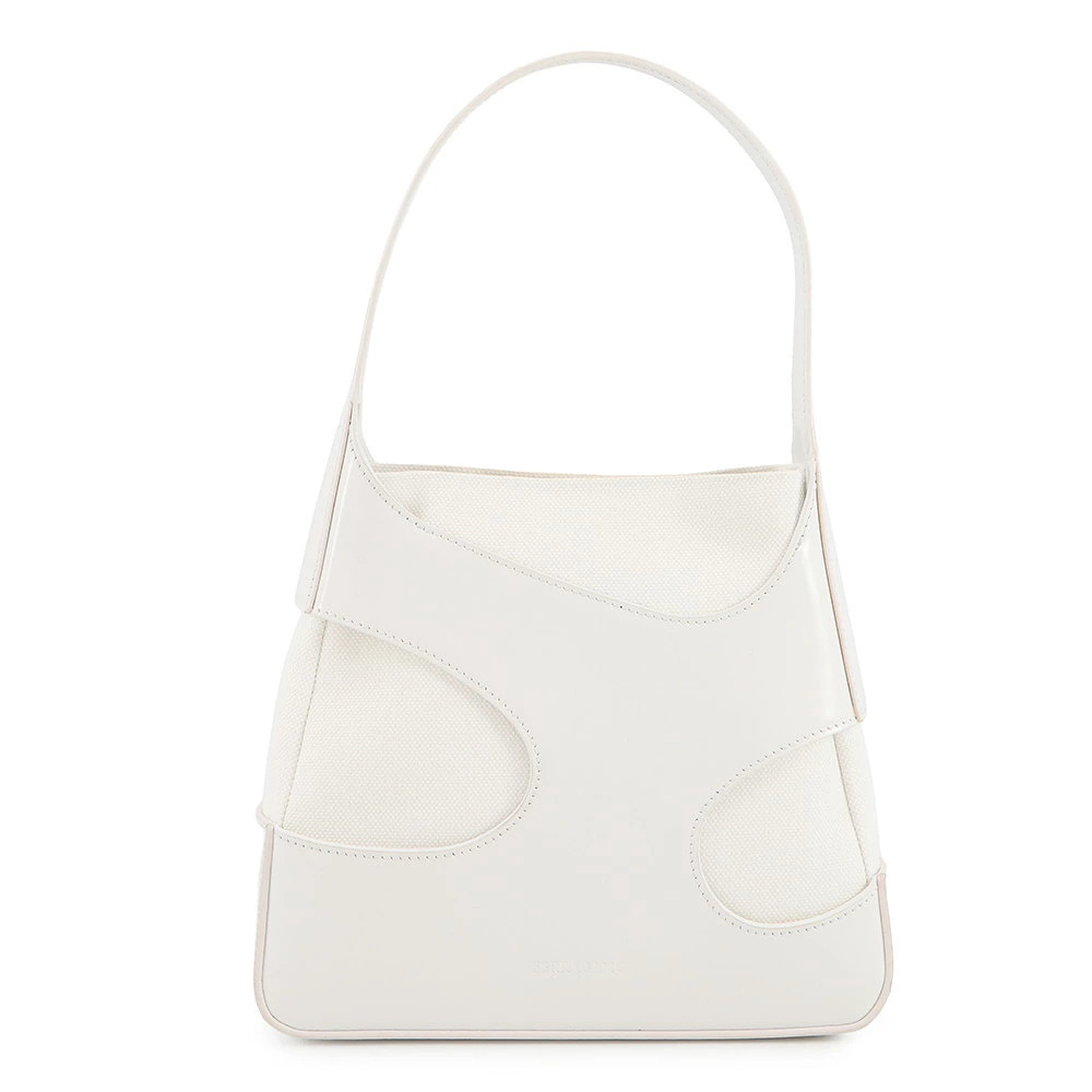 Salvatore Ferragamo Handbag Cutout Canvas Leather White Bag